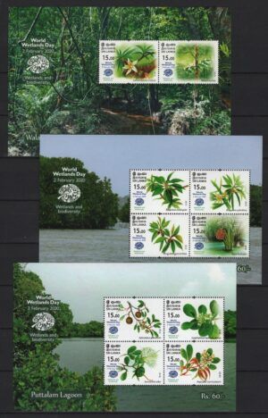 Sri Lanka (2020) 3 Blocks / World Wetlands Day / Flowers / Plants / Lagoon