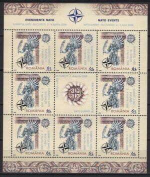 Romania (2008) Yv. 5291 MS  / NATO - Silver Ovpt.
