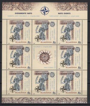 Romania (2008) Yv. 5292 MS  / NATO - Gold Ovpt.