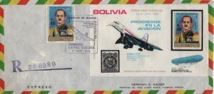 Bolivia (1975) Mi. 886 + Bl. 58 Cover / Concorde 1st Flight Rio – Paris
