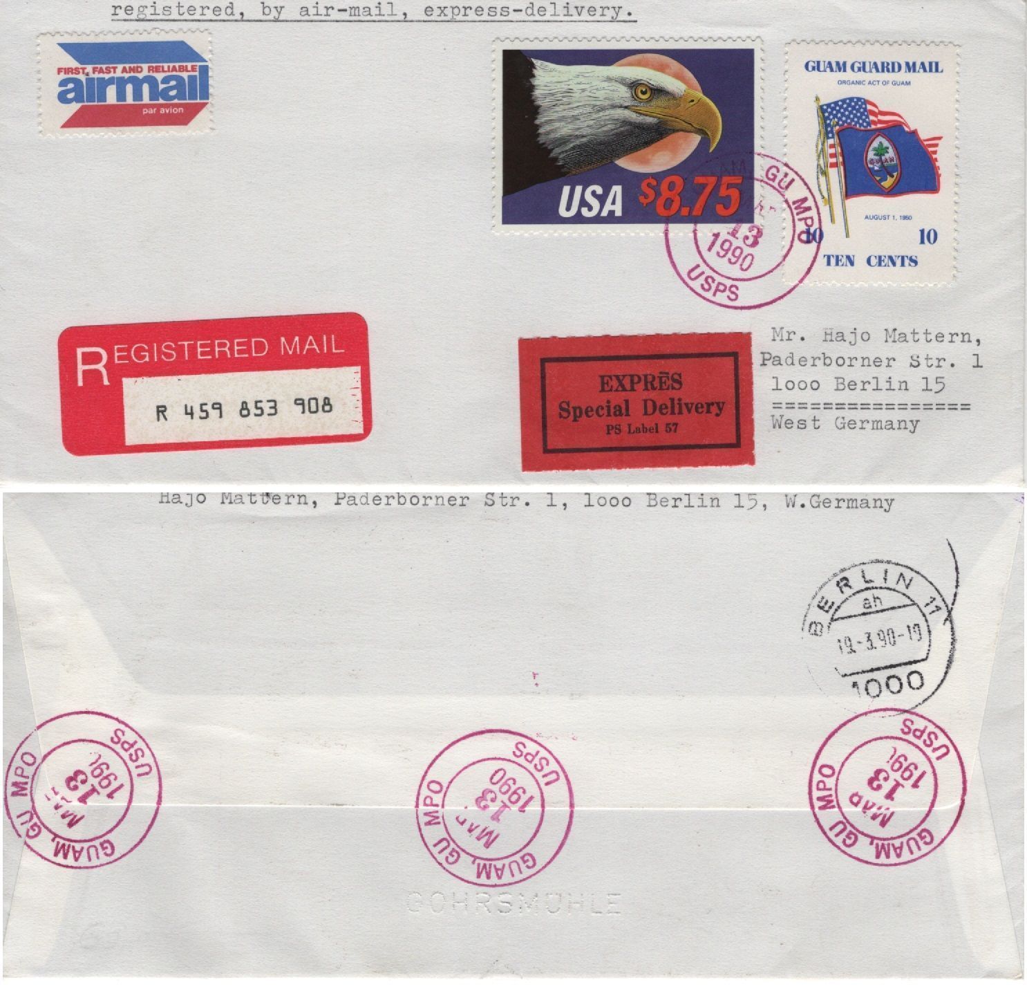USA – Guam (1990) Cover / Cover to Germany