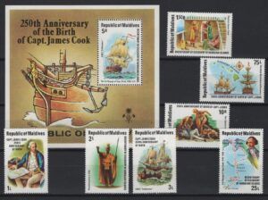 Maldives (1978) Yv. 713/19 + Bf. 49 / Discovery of Hawaii