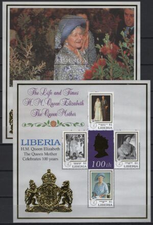 Liberia (1999) Yv. 2012A/12D + Bf. 228A / Queen Mother