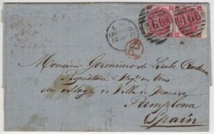 UK (1871) Yv. 33 Pair / Cover / To Pamplona (Spain)