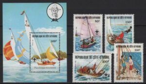 Ivory Coast (1982) Yv. 613/16 + Bf. 22 / Boy Scouts
