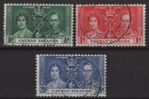 Cayman Islands (1937) Yv. 101/03 (O) / Coronation