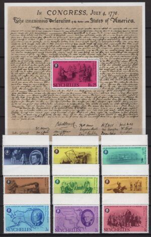 Seychelles (1976) Mi. 375/84 + Bl. 7 / USA Independence