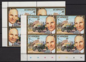 St. Vincent (1987) Yv. 1027 + 1027 (B4) - ERROR Shifted Print / Cars History