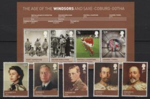 UK (2012) Mi. 3195/99 + Bl. 72 / The age of the Windsors