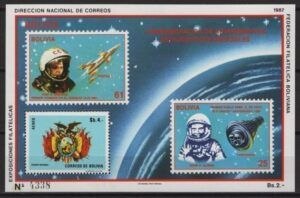 Bolivia (1987) Mi. Bl. 168 / Y. Gagarin & J. Glenn