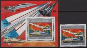 Comores (1990) Mi. 946 + Bl. 331 / TGV & Concorde