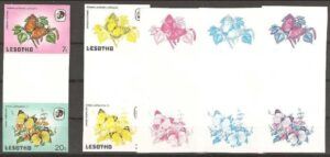 Lesotho (1984) Yv. 567 + 570 - Gutter Pair + Color Proofs