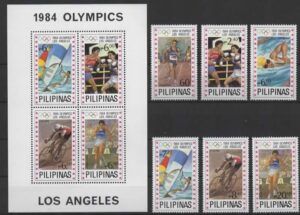 Philippines (1984) Yv. 1386/91 + Bf. 20 / Los Angeles Olympic Games