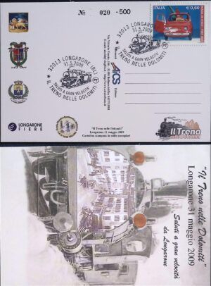 Italy (2009) Card / Fiat 500 & Dolomiti Train