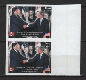 Peru (2007) Yv. 1775 - Imperforated Pair / Comercial Agreement with USA