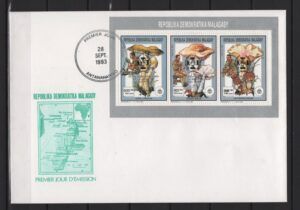 Madagascar (1988) FDC - Block with Gold Overprint / Fauna & Boy Scouts