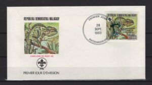 Madagascar (1993) FDC - Blue Overprint / Chameleon