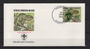Madagascar (1993) FDC - Imperforated with Green Overprint / Chameleon