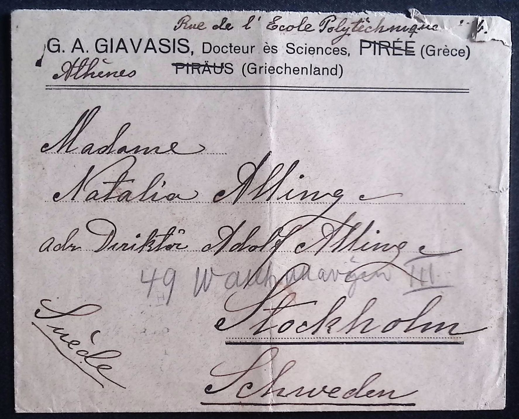 Greece (1908) Cover / Athens to Stockholm (Sweden)
