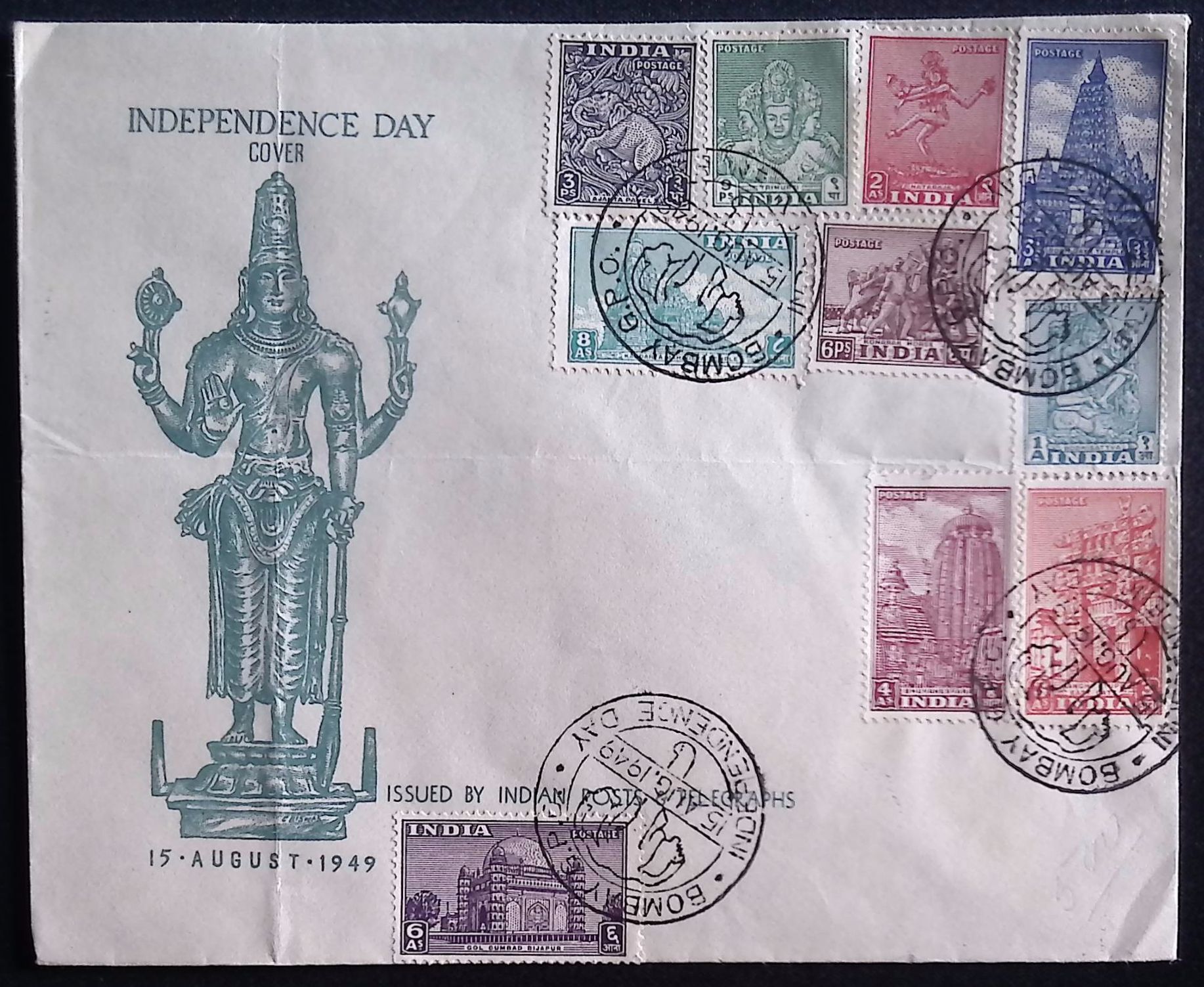 India (1949) FDC / Archeological Stamps
