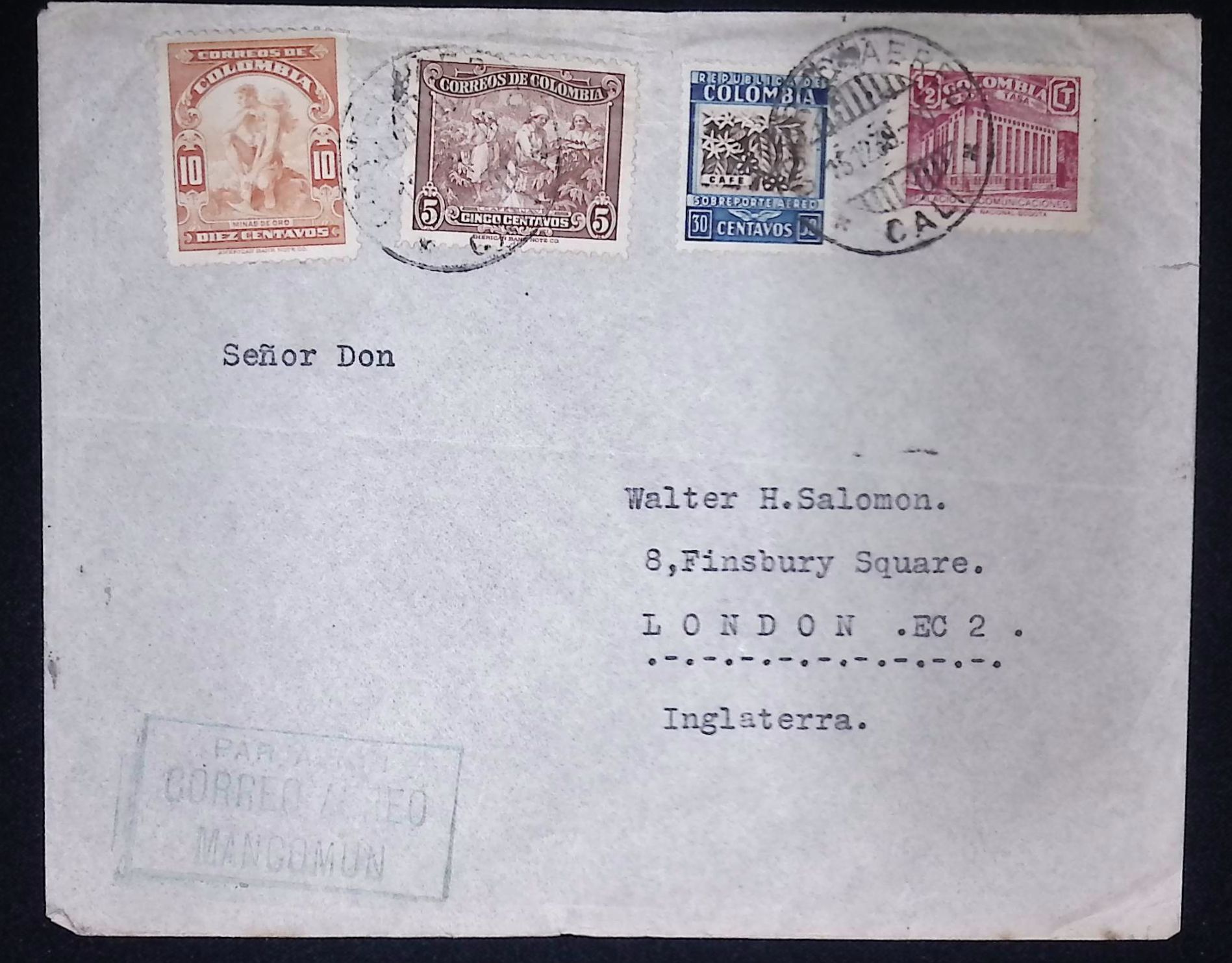Colombia (1939) Cover / Cali to London (UK)