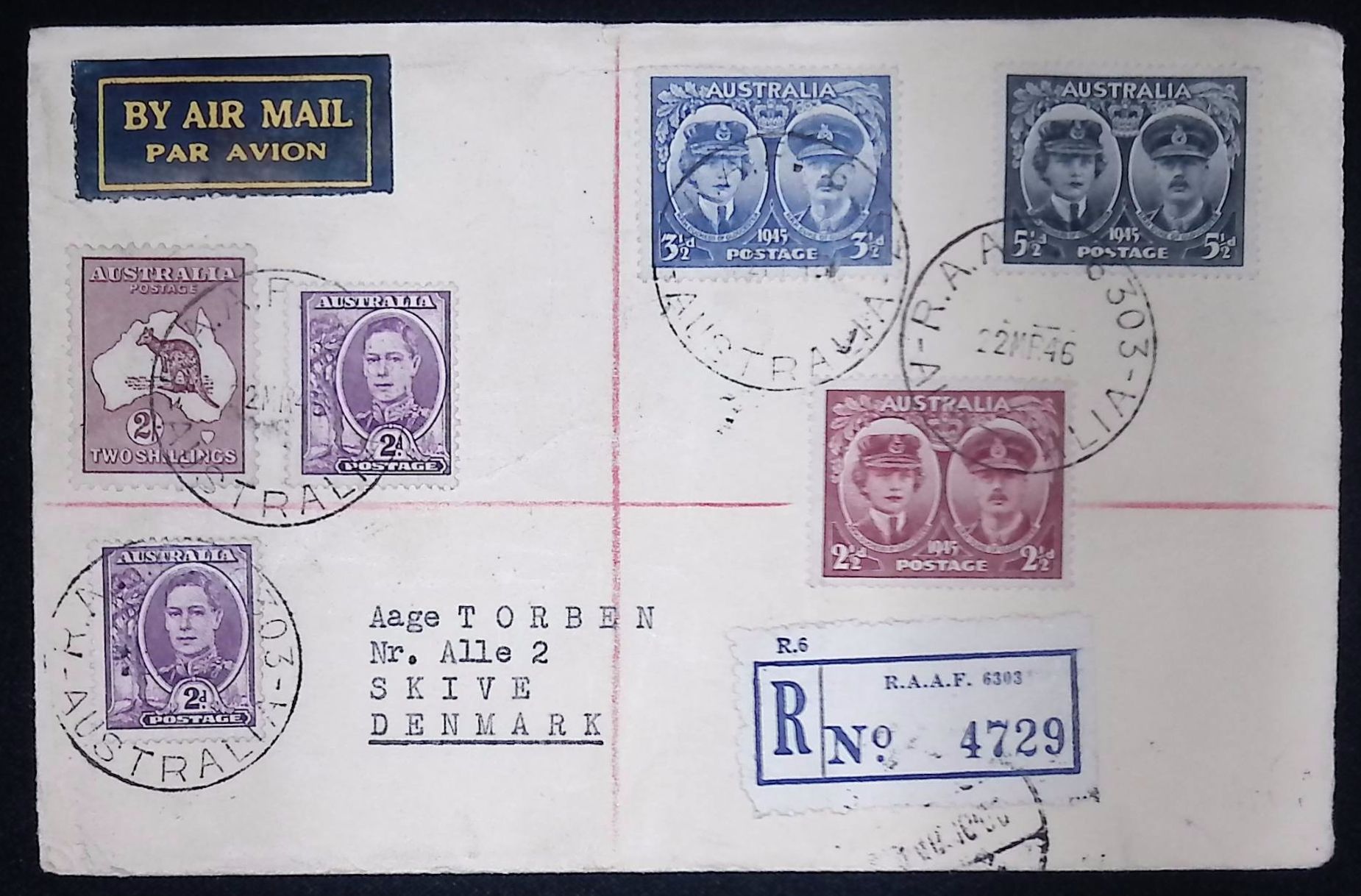 Australia (1946) Cover / RAAF 6330 to Skive (Denmark)