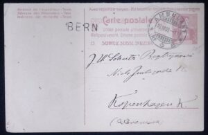 Switzerland (1909) Card / Bern to Copenhagen (Denmark)