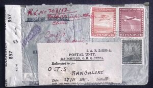 Chile (1944) Cover / Valparaiso to  Bangalore (India)