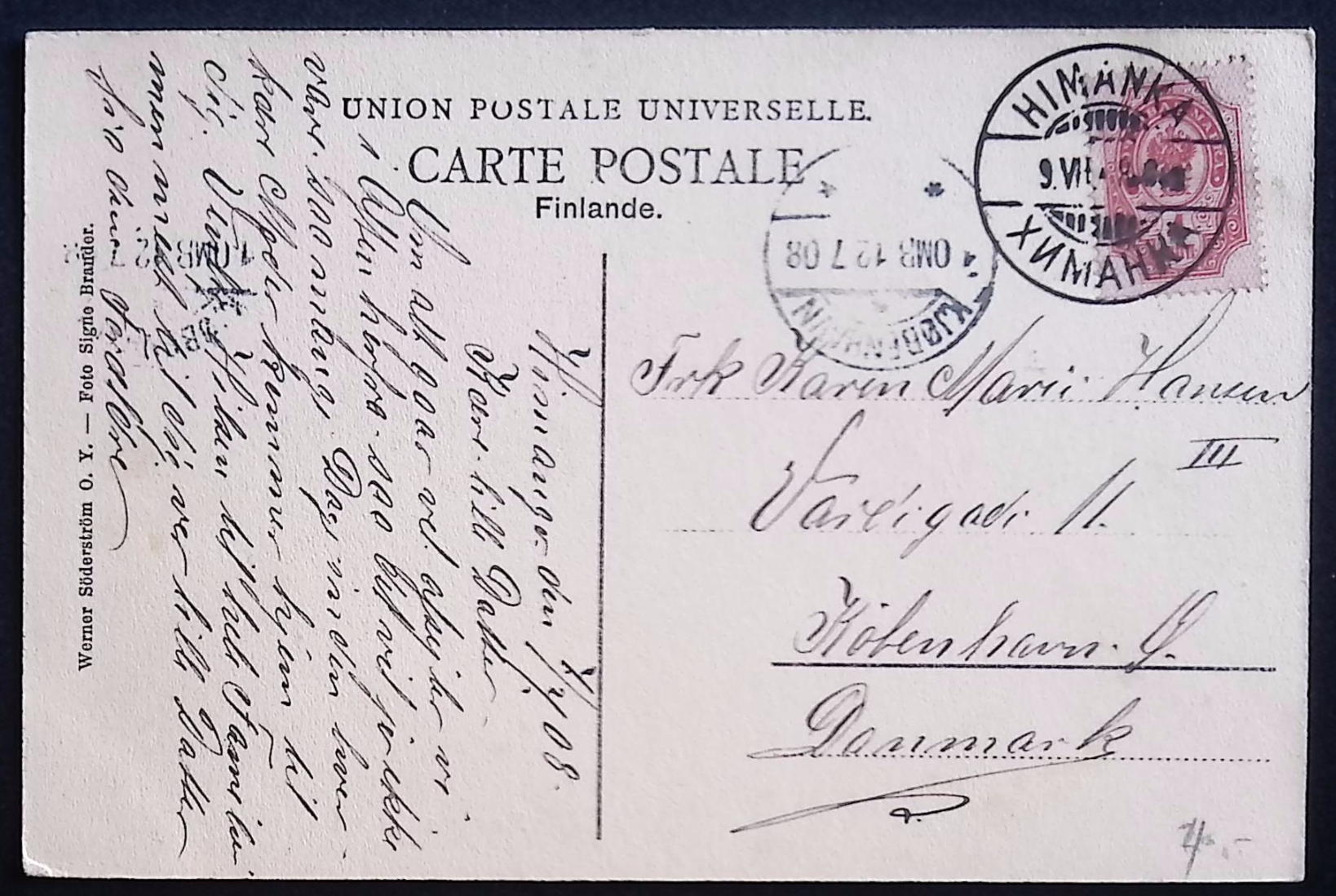 Finland (1908) Postcard / Himanka to Copenhagen (Denmark)