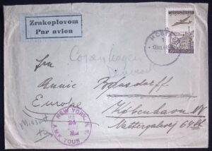Yugoslavia (1948) Air Mail Cover / Misrouted via Copenhagen, New York to Copenhagen (Denmark)
